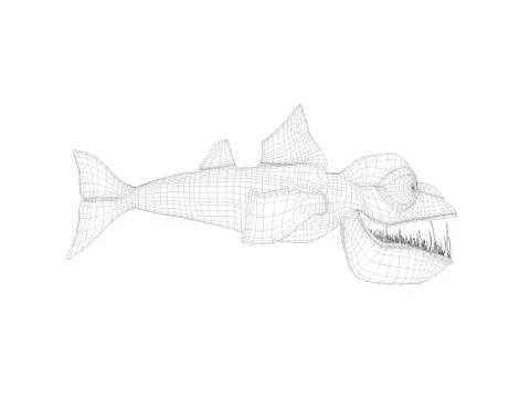 3d wireframe scary fish Stock Illustration