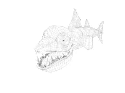 3d wireframe scary fish Stock Illustration