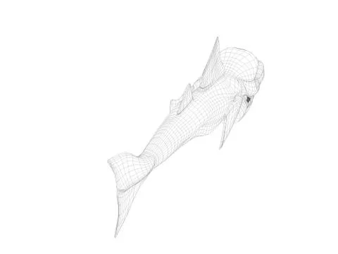 3d wireframe scary fish Stock Illustration