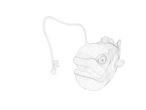 3d wireframe scary fish Stock Illustration