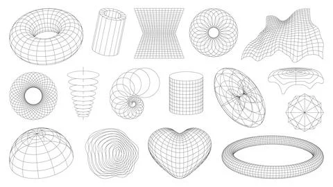 3d wireframe shapes, brutal perspective grid Stock Illustration