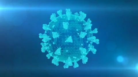 3D wireframe of a single coronavirus particle on a blue background Stock Illustration