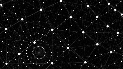 3d wireframe sphere with dots and lines on it on black background. 3d renderi Illustrazione stock