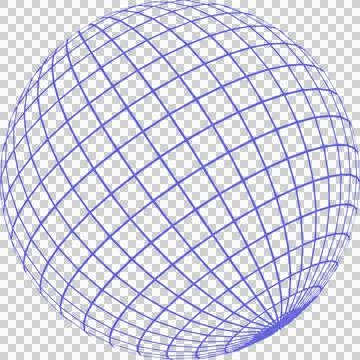 3D wireframe sphere floating on transparent background, featuring blue grid Stock Illustration