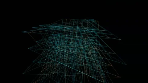 3D wireframe structure with complex lines on a dark Stock Footage 340043833