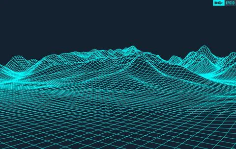 3D Wireframe Terrain Wide Angle EPS10 Vector イラスト素材