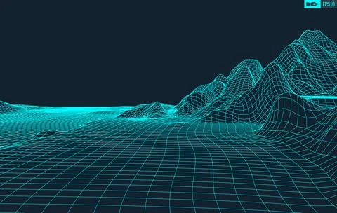 3D Wireframe Terrain Wide Angle EPS10 Vector Illustrazione stock