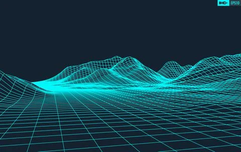 3D Wireframe Terrain Wide Angle EPS10 Vector Illustrazione stock