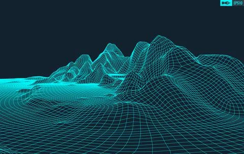 3D Wireframe Terrain Wide Angle EPS10 Vector 스톡 일러스트