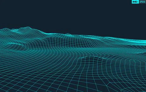 3D Wireframe Terrain Wide Angle EPS10 Vector Illustrazione stock