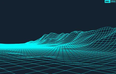 3D Wireframe Terrain Wide Angle EPS10 Vector イラスト素材