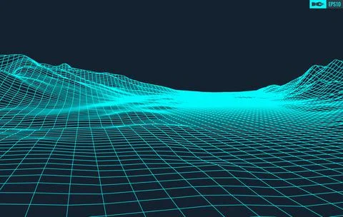 3D Wireframe Terrain Wide Angle EPS10 Vector Иллюстрация
