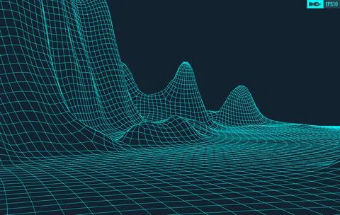 3D Wireframe Terrain Wide Angle EPS10 Vector Stock Illustration