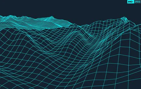 3D Wireframe Terrain Wide Angle EPS10 Vector イラスト素材