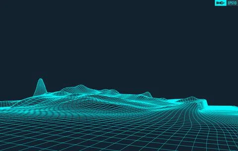 3D Wireframe Terrain Wide Angle EPS10 Vector Stock Illustration