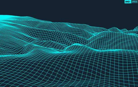 3D Wireframe Terrain Wide Angle EPS10 Vector Stock-Illustration