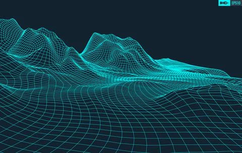 3D Wireframe Terrain Wide Angle EPS10 Vector Illustrazione stock