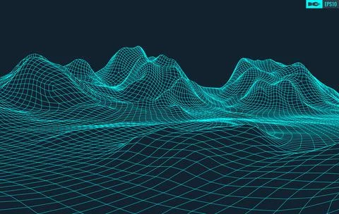 3D Wireframe Terrain Wide Angle EPS10 Vector Stock-Illustration