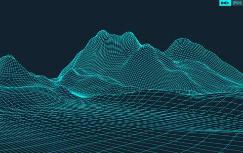 3D Wireframe Terrain Wide Angle EPS10 Vector Stock-Illustration