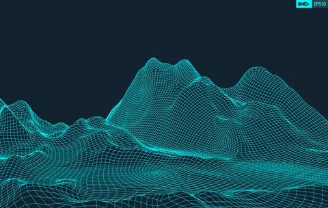 3D Wireframe Terrain Wide Angle EPS10 Vector イラスト素材