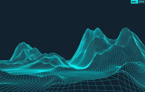 3D Wireframe Terrain Wide Angle EPS10 Vector イラスト素材