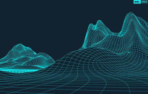 3D Wireframe Terrain Wide Angle EPS10 Vector Illustrazione stock