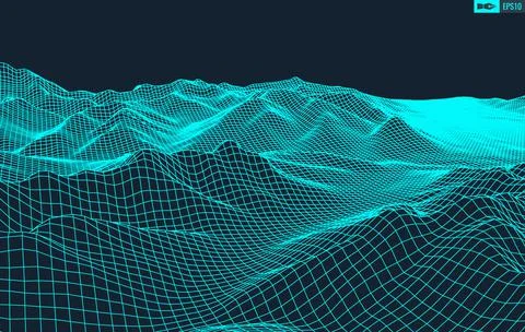 3D Wireframe Terrain Wide Angle EPS10 Vector 스톡 일러스트
