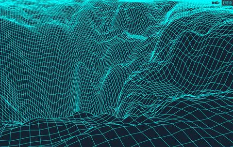 3D Wireframe Terrain Wide Angle EPS10 Vector Stock Illustration