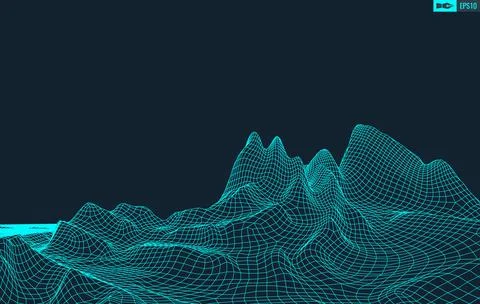 3D Wireframe Terrain Wide Angle EPS10 Vector Stock-Illustration
