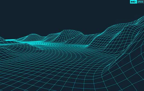 3D Wireframe Terrain Wide Angle EPS10 Vector Illustrazione stock