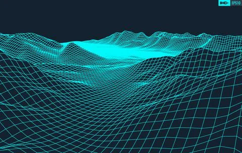3D Wireframe Terrain Wide Angle EPS10 Vector 스톡 일러스트