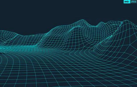 3D Wireframe Terrain Wide Angle EPS10 Vector Illustrazione stock