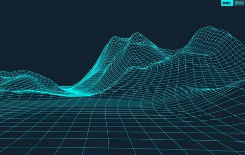 3D Wireframe Terrain Wide Angle EPS10 Vector Stock-Illustration