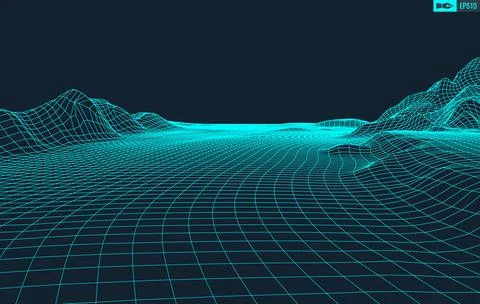 3D Wireframe Terrain Wide Angle EPS10 Vector Stock-Illustration