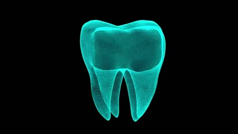 3d wireframe tooth turning model 360 degree hologram Stock Footage 153701021