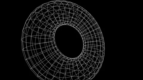 3D wireframe torus rotating on black background Stock Footage 345730187