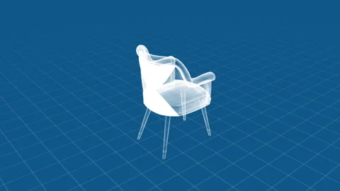 3D Wireframe Visualization of a Chair on a Digital Grid Background 스톡 동영상 344528626