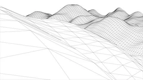 3d wireframe wave surface 스톡 일러스트
