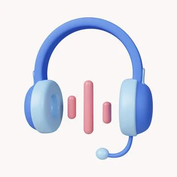 3d Wireless headphones with flying notes. icon isolated on white background. 3d Stock Illustration