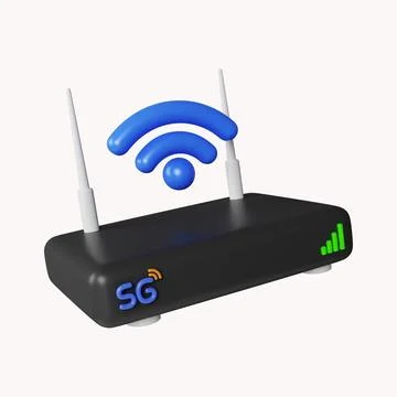 3d Wireless internet router. The concept of a Wireless Modem for 5G. icon Stock Illustration
