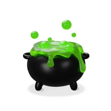 3D witch cauldron with bubbling green potion Stock Illustration