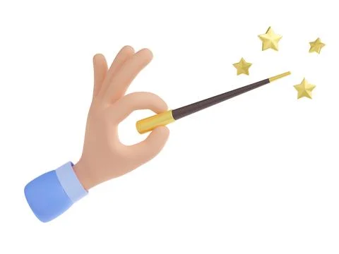 3d wizard hand hold magic wand with golden stars Stock Illustration