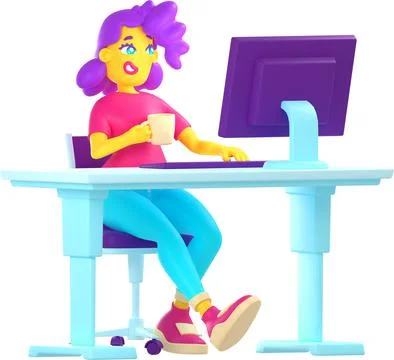 3d woman character work on computer Stock Illustration
