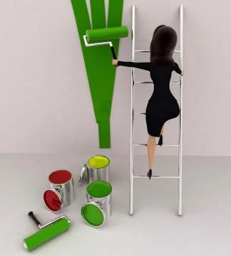 3d woman paint wall green using paint roller concept Stock Illustration