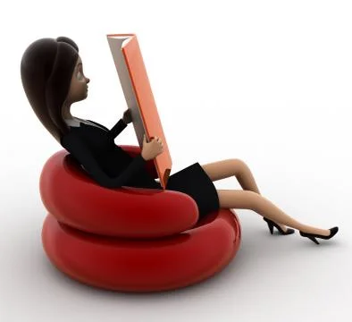 3d woman read book while on chair concept Stock Illustration