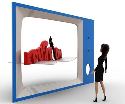 3d woman watching educational program on tv concept Stock Illustration