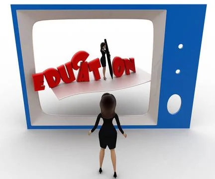 3d woman watching educational program on tv concept 3d woman watching educ... Stock Photos