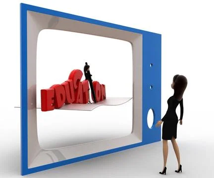 3d woman watching educational program on tv concept 3d woman watching educ... Stock Photos