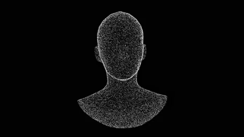 3D womans head model consisting of particles and dots rotates 3 axes 60 FPS Video stock 230991802