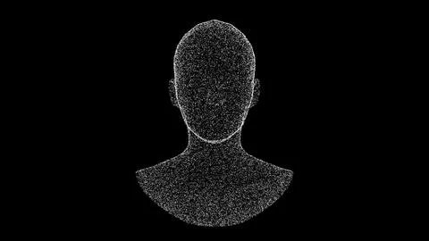 3D womans head model consisting of particles and dots rotates 3 axes 60 FPS.  Illustrazione stock